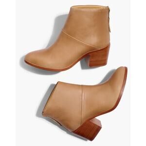 Nisolo Dari Ankle Boots Tan Leather Zip Stacked Heel Almond Toe Size 10